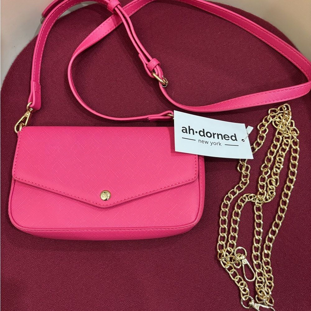 Ah Dorned Hot Pink Vegan Leather Crossbody w/ 2 Straps. 8” X 5” X 1.75.”  NWT!